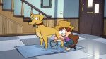 barefoot bestiality blush blush_stickers brown_hair canid canine canis disney domestic_dog door duo feet female feral gravity_falls hair human mabel_pines male male/female mammal pink_hairband unknown_artist