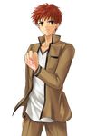 bad_id bad_pixiv_id brown_eyes clenched_hand command_spell emiya_shirou fate/stay_night fate_(series) homurahara_academy_uniform male_focus red_hair school_uniform solo ty_1865 