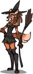 alpha_channel anthro biped bottomwear breasts broom canid canine cleaning_tool clothed clothing dipstick_tail female fur hat headgear headwear inner_ear_fluff jam_(artist) magic_user mammal maned_wolf markings orange_body orange_fur simple_background skirt solo tail tail_markings transparent_background tuft witch witch_hat