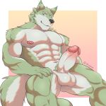 1:1 abs anthro balls canid canine canis casual_nudity erection fur genitals hi_res humanoid_genitalia humanoid_penis male mammal manly muscular muscular_anthro muscular_male navel nipples nude pecs penis shinya345 solo tail wolf