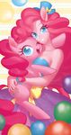  animal_ears balloon blue_eyes bracelet breasts cleavage clothed clothing cutie_mark dress duo equestria_girls equine female feral friendship_is_magic hair hat holding horse human jewelry looking_at_viewer mammal my_little_pony one_eye_closed pink_hair pinkie_pie_(eg) pinkie_pie_(mlp) pony quere smile standing 