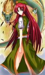  blue_eyes bow braid chinese_clothes dragon eastern_dragon hair_bow hat highres hong_meiling long_hair naba_(take_tonbo) red_hair solo touhou twin_braids 