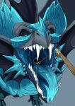 absurd_res ambiguous_gender blue_body blue_eyes blue_horn blue_scales blue_tongue bodily_fluids cheek_spikes dragon duo ear_frill facial_spikes feral fishing_rod forked_tongue frill_(anatomy) grey_background head_crest head_frill hi_res horn human imperatorcaesar mammal mouth_shot mythological_creature mythological_scalie mythology narrowed_eyes open_mouth oral_vore pupils ridged_horn saliva saliva_on_tongue saliva_string scales scalie simple_background slit_pupils spikes spikes_(anatomy) tongue vore
