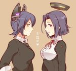  bad_id bad_pixiv_id checkered checkered_neckwear headgear kantai_collection looking_at_viewer mechanical_halo mole mole_under_eye multiple_girls necktie open_mouth purple_eyes purple_hair ribbon short_hair tatsuta_(kantai_collection) tenryuu_(kantai_collection) yellow_eyes zagu_(grape_garden) 