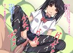  1girl :p black_hair black_legwear censored cum cum_on_body cum_on_lower_body facial footjob hetero mosaic_censoring natsumyun original panties pantyshot penis pink_panties rina_(natsumyun) school_uniform serafuku skirt thighhighs tongue tongue_out translated twintails underwear 