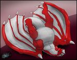  2014 big_stomach chubby claws dragon invalid_tag lying male on_back overweight rileysockfoxy scalie smile solo wings 