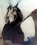  costume death_(personification) discord_(mlp) draconequus fangs fog friendship_is_magic grim_reaper male mask my_little_pony pasikon plain_background scythe smile solo 