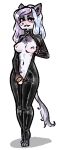 alpha_channel anthro balls biped breasts chastity_cage chastity_device clothing genitals gynomorph hair intersex jam_(artist) latex latex_clothing mammal simple_background solo tail transparent_background