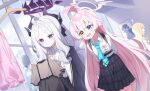  3girls ahoge black_halo blue_archive halo hina_(blue_archive) hoshino_(blue_archive) huge_ahoge long_hair multiple_girls pink_hair pink_halo wagashi928 white_hair 