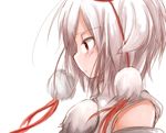  animal_ears bare_shoulders chikuwa_savi detached_sleeves floppy_ears from_side hat inubashiri_momiji japanese_clothes kimono pom_pom_(clothes) profile red_eyes short_hair simple_background solo tokin_hat touhou white_background 