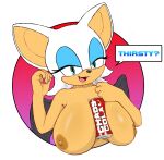 anthro areola bat bedroom_eyes beverage_can big_breasts breasts english_text female hi_res huge_breasts jenokamui looking_at_viewer mammal narrowed_eyes nipples nude rouge_the_bat seductive sega smile solo sonic_the_hedgehog_(series) speech_bubble text wings