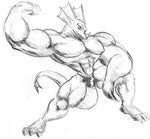  dragmon dragon greyscale invalid_tag male monochrome muscles plain_background white_background 
