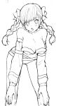  1girl aigle braid breasts cleavage collarbone greyscale long_hair looking_at_viewer monochrome murata_tefu open_mouth rumble_roses simple_background solo twin_braids twintails white_background 