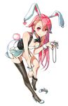  alice_in_wonderland animal_ears bad_id bad_pixiv_id blush bunny_ears bunny_girl cosplay garters high_heels long_hair nakbe pink_hair pocket_watch red_eyes shoes shoes_removed single_shoe solo tail thighhighs thighhighs_pull watch white_rabbit white_rabbit_(cosplay) 