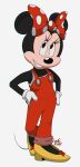 anthro black_body bow_(feature) chromatic_aberration clothed clothing digital_media_(artwork) disney eyelashes female footwear fur gloves handwear headgear headwear hi_res leogcady mammal minnie_mouse mouse murid murine overalls rodent shoes simple_background smile solo watermark