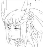  greyscale hair_ornament half-closed_eyes jitome lineart looking_away monochrome monster_hunter monster_hunter_portable_3rd naso4 ponytail portrait rope solo zinogre_(armor) 