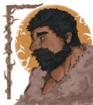  1boy bara beard beard_over_mouth brown_hair dark-skinned_male dark_skin dungeon_meshi dwarf facial_hair fake_horns from_side full_beard helmet highres horned_helmet horns lodgebert long_beard looking_ahead male_focus portrait profile senshi_(dungeon_meshi) solo thick_beard thick_mustache thick_neck very_long_beard 