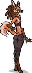 alpha_channel anthro biped bodily_fluids bottomwear breasts butt canid canine clothed clothing dipstick_tail female fur hair jam_(artist) mammal maned_wolf markings pants simple_background solo sweat tail tail_markings transparent_background yoga_pants