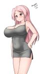  1girl absurdres alternate_costume breasts cleavage covered_navel dress grey_dress hand_on_own_hip highres kantai_collection large_breasts long_hair luigi_di_savoia_duca_degli_abruzzi_(kancolle) maru_(marg0613) one-hour_drawing_challenge pink_eyes pink_hair side_slit simple_background sleeveless sleeveless_dress solo spaghetti_strap standing white_background 
