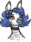 alpha_channel anthro blue_hair blue_topaz_(jam) equid equine eyebrows female hair headshot_portrait jam_(artist) lipstick makeup mammal portrait simple_background smile solo transparent_background zebra