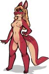 5_fingers alpha_channel anthro biped breasts cherry_(thedragonathome) countershade_face countershade_neck countershade_tail countershade_torso countershading female fingers genitals hair jam_(artist) non-mammal_breasts pussy red_body scalie simple_background solo tail transparent_background
