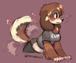 &lt;3 2022 anthro belly bird_dog black_bottomwear black_clothing black_nose black_pants blue_eyes blush bottomwear breasts brown_body brown_fur brown_hair canid canine canis clothed clothing colored_sketch digital_drawing_(artwork) digital_media_(artwork) domestic_dog eyebrows female floppy_ears fully_clothed fur glistening glistening_hair grey_clothing grey_shirt grey_topwear hair half-length_portrait handpaw hunting_dog leaning leaning_forward lop_ears mammal midriff nonbinary_(lore) open_mouth pants paws portrait raised_eyebrows red_background red_blush shaded shirt simple_background sketch slightly_chubby snout solo spaniel tail tail_motion tailwag tansy_(tansydrawsnsfw) tansydrawsnsfw text text_on_clothing text_on_shirt text_on_topwear topwear trans_(lore) trans_man_(lore) white_body white_fur white_text