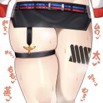  1girl absurdres belt body_writing gridman_universe highres legs lower_body miniskirt simple_background skindentation skirt solo ssss.gridman steam steaming_body takarada_rikka thick_thighs thigh_strap thighs white_background zawashio1013 