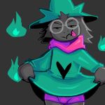 anthro bovid bovine caprine claws clothed clothing deltarune eyewear goat hi_res looking_at_viewer male mammal ralsei simple_background solo tongue tongue_out undertale_(series)
