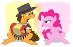  absurd_res accordion alpha_channel blue_eyes brown_fur brown_hair cheese_sandwhich_(mlp) cheese_sandwich_(mlp) duo equine female feral fillyblue friendship_is_magic fur green_eyes hair hat hi_res horse male mammal musical_instrument my_little_pony pink_fur pink_hair pinkie_pie_(mlp) poncho pony sitting spoiler tongue tongue_out 