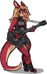 5_fingers alpha_channel anthro biped bottomwear breasts cherry_(thedragonathome) clothed clothing countershade_face countershade_tail countershading female fingers guitar hair jam_(artist) musical_instrument nine_inch_nails non-mammal_breasts plucked_string_instrument red_body scalie shorts simple_background solo string_instrument tail tongue tongue_out transparent_background