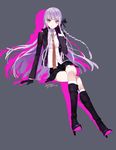  arm_support braid danganronpa danganronpa_1 formal gloves invisible_chair kirigiri_kyouko long_hair necktie psd purple_eyes purple_hair ribbon sitting solo suit 