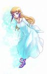  blonde_hair blue_eyes dress kuriko_(scarlet_sky) leaning long_dress long_hair pointy_ears princess_zelda sandals smile solo the_legend_of_zelda the_legend_of_zelda:_skyward_sword 