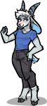 alpha_channel anthro biped blue_clothing blue_shirt blue_topwear bottomwear bovid caprine clothed clothing fingers fur goat hair hooves horn jam_(artist) male mammal pants shirt simple_background smile solo tail topwear transparent_background