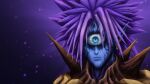  1boy alien blue_eyes blue_skin closed_mouth colored_skin commentary cyclops earrings english_commentary highres jewelry lolzitsaduck lord_boros male_focus one-eyed one-punch_man pointy_ears purple_hair solo spiked_hair spikes 