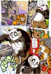  belly bent_over better_late_than_never big_breasts breasts clothed clothing comic daigaijin english_text feline female fight grimace kung_fu_panda male mammal master_tigress nude panda penis po pussy rat rodent shaka_booie shout skid strike swipe text tiger winded 