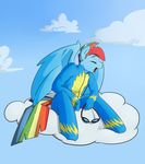  anthro anthrofied chicasonic cloud crossgender equine eyewear friendship_is_magic goggles hair hands horse male mammal multi-colored_hair my_little_pony open_mouth outside pegasus pony rainbow_dash_(mlp) rainbow_hair sitting skinsuit sky solo tears wings yawn 