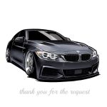  bmw bmw_4_series car chibi chris_ilst commission english_text highres motor_vehicle no_humans original shadow simple_background sports_car stance_(vehicle) white_background 
