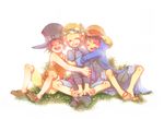  3boys ai ai_(ai_4393) black_hair blonde_hair brothers east_blue hat jacket male male_focus monkey_d_luffy multiple_boys one_piece portgas_d_ace sabo_(one_piece) siblings sitting smile straw_hat top_hat trio younger 