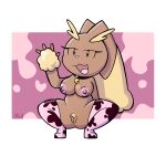 animal_print anthro bell bell_collar big_breasts breasts brown_body clothing collar cow_print cowbell el_senor_erizo eyelashes female generation_4_pokemon genitals hi_res legwear looking_at_viewer lopunny nintendo nipples nude open_mouth pokemon pokemon_(species) pussy seductive smile solo spread_legs spreading thick_thighs