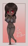  abs big_breasts bikini blush breasts chibi cleavage clothed clothing clue_(artist) dark_elf dark_skin dunmer elf english_text female navel necklace open_mouth red_eyes scar solo swimsuit text 
