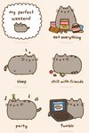  ambiguous_gender animated cat computer cute eating edit english_text feline food fur grey_fur happy human laptop mammal plain_background pusheen pusheen_corp simple_background sleeping text tumblr whiskers 