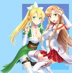  armpits asuna_(sao) bare_shoulders blonde_hair blush boots bracelet braid breastplate breasts brown_eyes brown_hair choker cleavage detached_sleeves elf green_eyes jewelry juliet_sleeves large_breasts leafa long_hair long_sleeves mahjong mahjong_tile multiple_girls pointy_ears ponytail puffy_sleeves shorts skirt smile st.germain-sal sword_art_online thighhighs twin_braids 