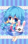  blue_eyes blue_hair bunny chibi date_a_live hair_bobbles hair_ornament hand_puppet innertube j.u. long_hair one-piece_swimsuit open_mouth puppet solo stuffed_animal stuffed_toy swimsuit yoshino_(date_a_live) yoshinon 