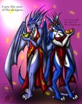  anthro blue_body blue_hair breasts claws clothing dragon english_text erect_nipples female fruit hair horn long_hair looking_at_viewer nipples purple_body red_hair snowfyre standing text toe_claws wings yellow_eyes 
