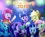  2019 applejack_(mlp) canterlot dragon equine fireworks fluttershy_(mlp) friendship_is_magic group horn horse mammal my_little_pony pegasus pinkie_pie_(mlp) pony rainbow_dash_(mlp) rarity_(mlp) spike_(mlp) starlight_glimmer_(mlp) the-butcher-x twilight_sparkle_(mlp) unicorn winged_unicorn wings 