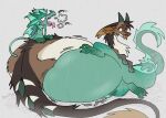 abdominal_bulge ambiguous_gender bedroom_eyes belly big_belly blep breath brown_body brown_fur chowfur dragon duo eastern_dragon european_mythology feral foulfur_(artist) fur green_body hi_res horn huge_belly mythological_creature mythological_scalie mythology narrowed_eyes onomatopoeia panting purple_stripes scalie seductive sound_effects stripes struggling struggling_prey text tongue tongue_out vore western_dragon