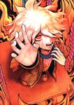  asphyxiation bad_end danganronpa drooling execution fire from_above hair_over_one_eye highres hood hoodie jacket komaeda_nagito male_focus non-web_source open_mouth orima outstretched_arm rope scan smile solo strangling super_danganronpa_2 sweat symbol-shaped_pupils what_if white_hair 