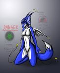  anthro blue_body blue_hair breasts claws female hair kneeling looking_at_viewer serra_(snowfyre) short_hair snowfyre solo unknown_species white_body wings yellow_eyes 