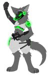alpha_channel anthro barefoot biped border c.a.m. canid canine canis claws cybernetic_arm cybernetic_hand cybernetic_limb cybernetics digital_drawing_(artwork) digital_media_(artwork) digitigrade feet fingers fist fluffy fluffy_ears fluffy_tail fur glowing glowing_body glowing_eyes green_body green_eyes grey_body grey_fur gun hair handgun holding_object holding_ranged_weapon holding_weapon jackal kytcrafts machine male mammal metal metallic_body military neck_tuft p90 pistol_holster prosthetic prosthetic_arm prosthetic_hand prosthetic_limb protogen protogen_armor protogen_face protogen_visor protogenized raised_arm raised_fist ranged_weapon revolver robotic robotic_arm robotic_hand robotic_limb screen screen_face smile solo solo_focus special_forces standing submachine_gun tail toe_claws toes transparent_border tuft weapon yuri_chacal
