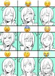  &gt;_&lt; 1boy ahoge angry aqua_background closed_eyes closed_mouth crying emoji expression_chart expressions hands_up happy highres male_focus monochrome open_mouth relief roz_(hal20010910) sad shaded_face short_hair smile solo squiggle star_(symbol) surprised sweatdrop tears teeth thinking upper_teeth_only utatane_piko vocaloid wavy_mouth wide-eyed 